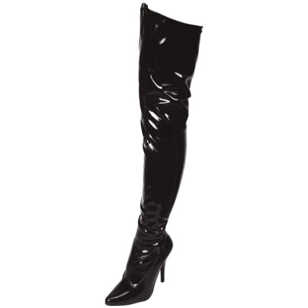 Lapdance Black Pointed Toe Thigh High Boot 3in Heel Size 8 - OSAS