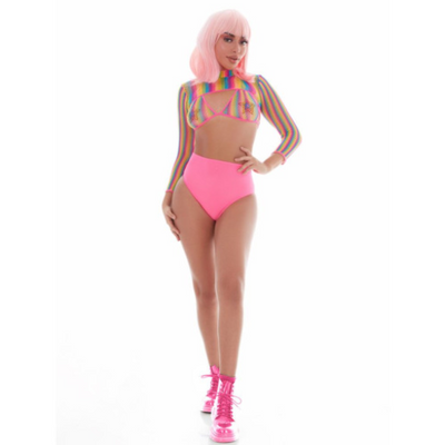 Rainbow Shrug Bikini Top Hot Pants Netz Set inkl. Pasties