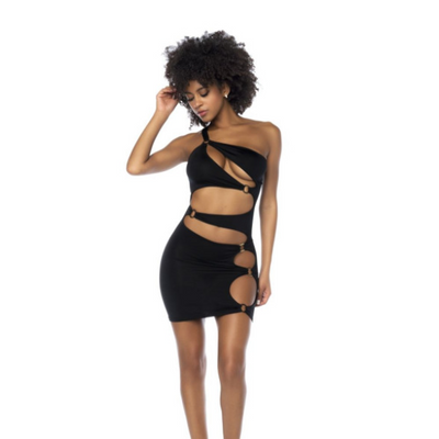 Asymmetrical Cut Out Dress w Ring Details Black L/XL - OSAS
