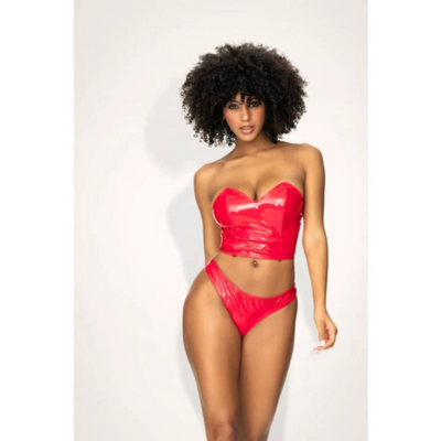 2pc Red Vinyl Bustier & Thong S