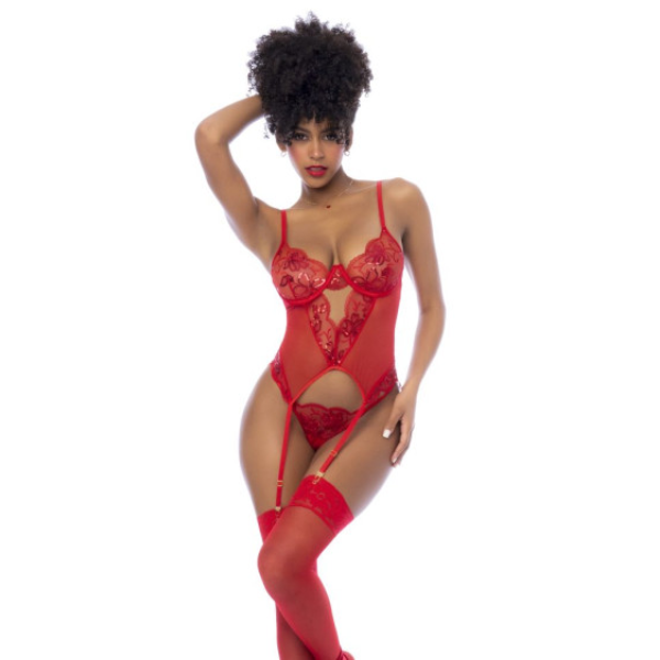 Red 2pc Set w Matching Thong L/XL - OSAS