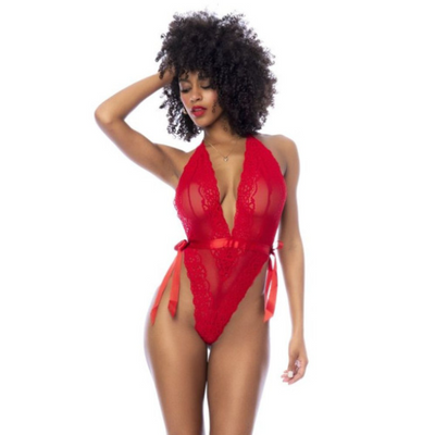 Red Lace Bodysuit w Side Ties L/XL