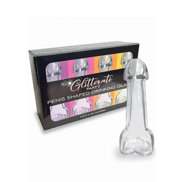 Glitterati Penis 6oz Drinking Glass 4Pk - One Stop Adult Shop