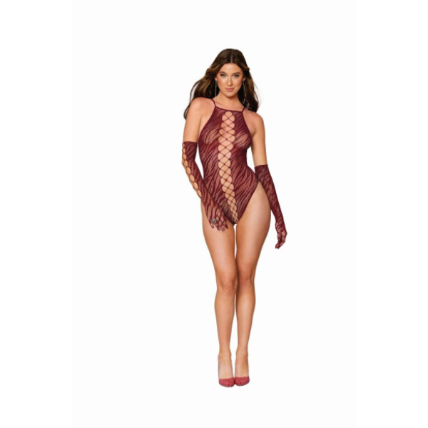 Dreamgirl Teddy w Gloves Burgundy - One Stop Adult Shop