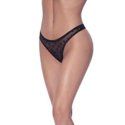 High Waist Micro Star Thong Black S/M