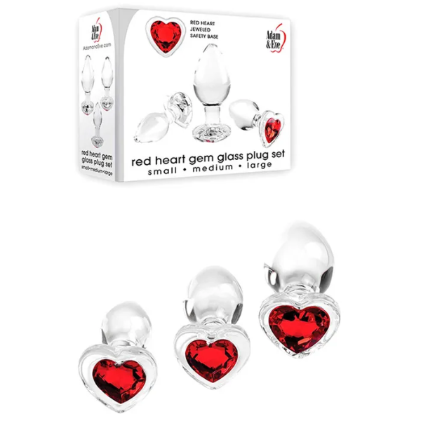 Adam & Eve Red Heart Gem Glass Plug Set - OSAS