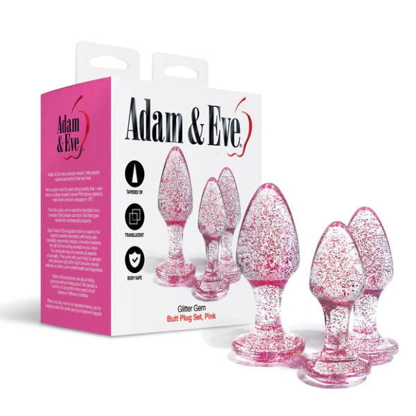 Adam & Eve Glitter Gem 3-Piece Butt Plug Set Pink - One Stop Adult Shop