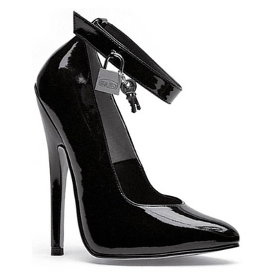 Fetish Pump w Lock and Key Black 6in Size 9 - OSAS