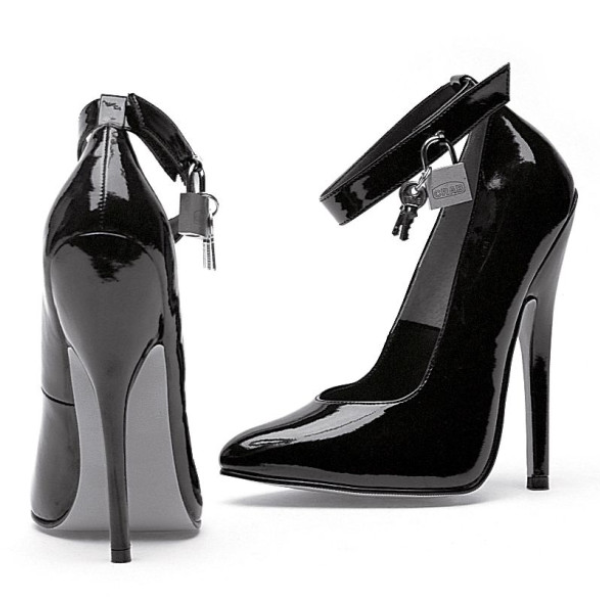 Fetish Pump w Lock and Key Black 6in Size 9 - OSAS