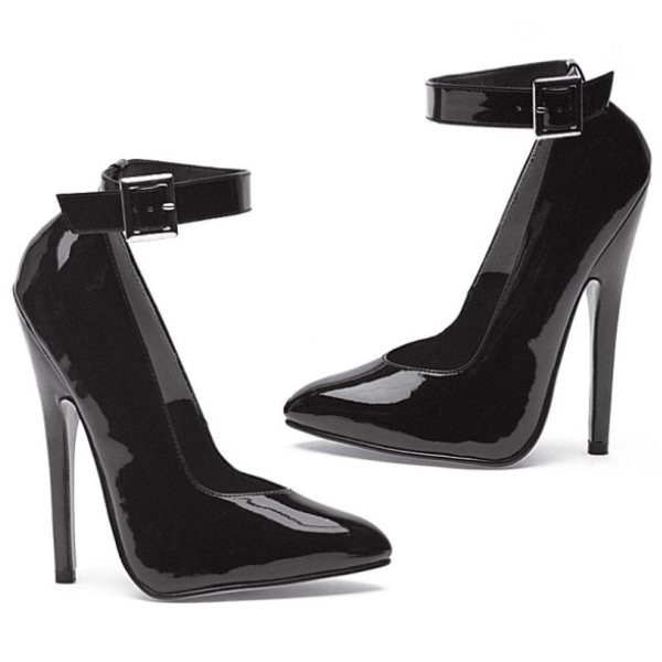 Fetish Pump w Ankle Strap Black 6in Size 7 - One Stop Adult Shop