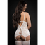 Lavish Lace Up Plunge Garter Slip w Open Cups Zipper and Stockings 3 Pc