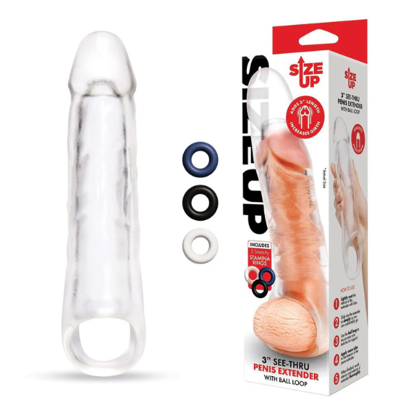 Size Up 3 Inch See-Thru Penis Extender with Ball Loop