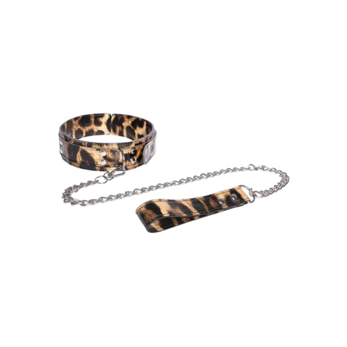 Leopard PU Collar and Leash