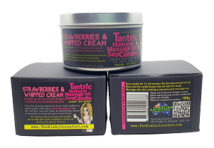 Strawberries & Whipped Cream Tantric Natural Massage Oil Soy Candle - One Stop Adult Shop