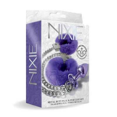 NIXIE Metal Butt Plug & Cuff Set Metallic Purple - One Stop Adult Shop