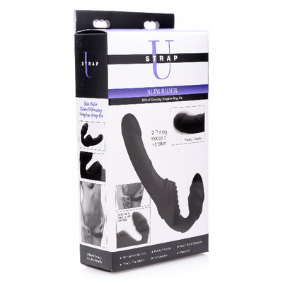 Slim Rider Ribbed Vibrating Silicone Strapless Strap On - One Stop Adult Shop