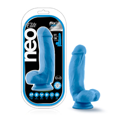 Neo Elite 7in Silicone Dual Density Cock with Balls Neon Blue - One Stop Adult Shop