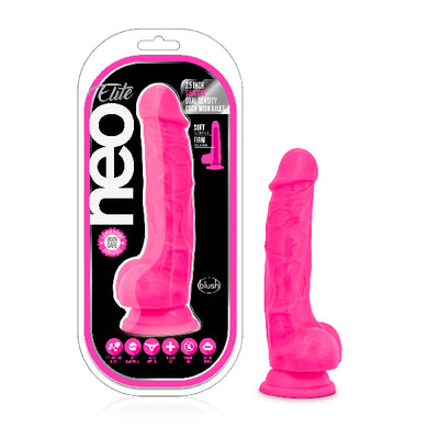 Neo Elite 7.5in Silicone Dual Density Cock with Balls Neon Pink - One Stop Adult Shop