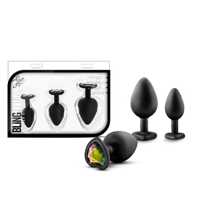 Luxe Bling Plugs Training Kit Black With Rainbow Gems - One Stop Adult Shop