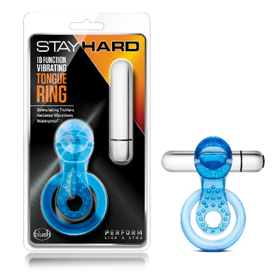 Stay Hard 10 Function Vibrating Tongue Ring Blue - One Stop Adult Shop