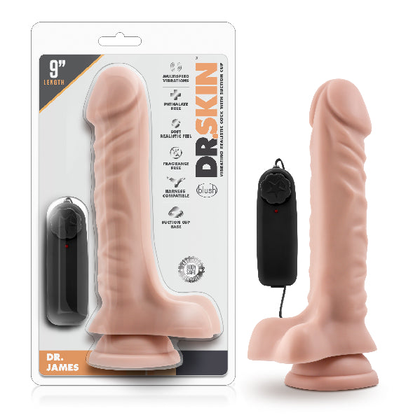 Dr Skin Dr James 9 Inch Vibrating Cock with Suction Cup Vanilla - One Stop Adult Shop