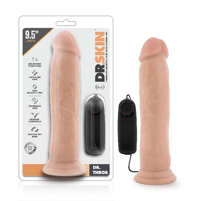 Dr Skin Dr Throb 9.5 Inch Vibrating Realistic Cock with Suction Cup Vanilla - One Stop Adult Shop