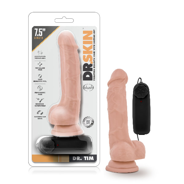 Dr Skin Dr Tim 7.5 Inch Vibrating Cock with Suction Cup Vanilla - One Stop Adult Shop