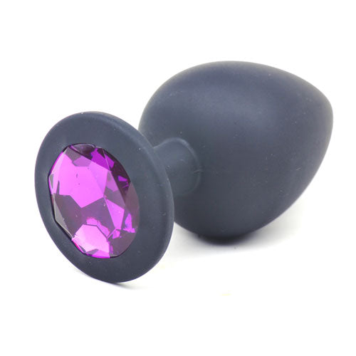 Black Silicone Anal Plug Large w/ Purple Diamond - One Stop Adult Shop