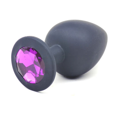 Black Silicone Anal Plug Large w/ Purple Diamond - One Stop Adult Shop