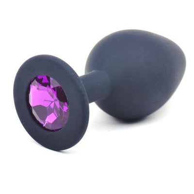 Black Silicone Anal Plug Medium w/ Purple Diamond - One Stop Adult Shop