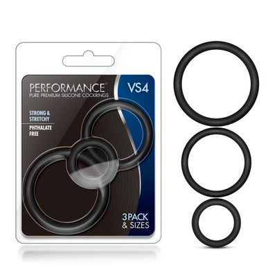 Performance Silicone Cock Ring 3 Pc Set Black - One Stop Adult Shop