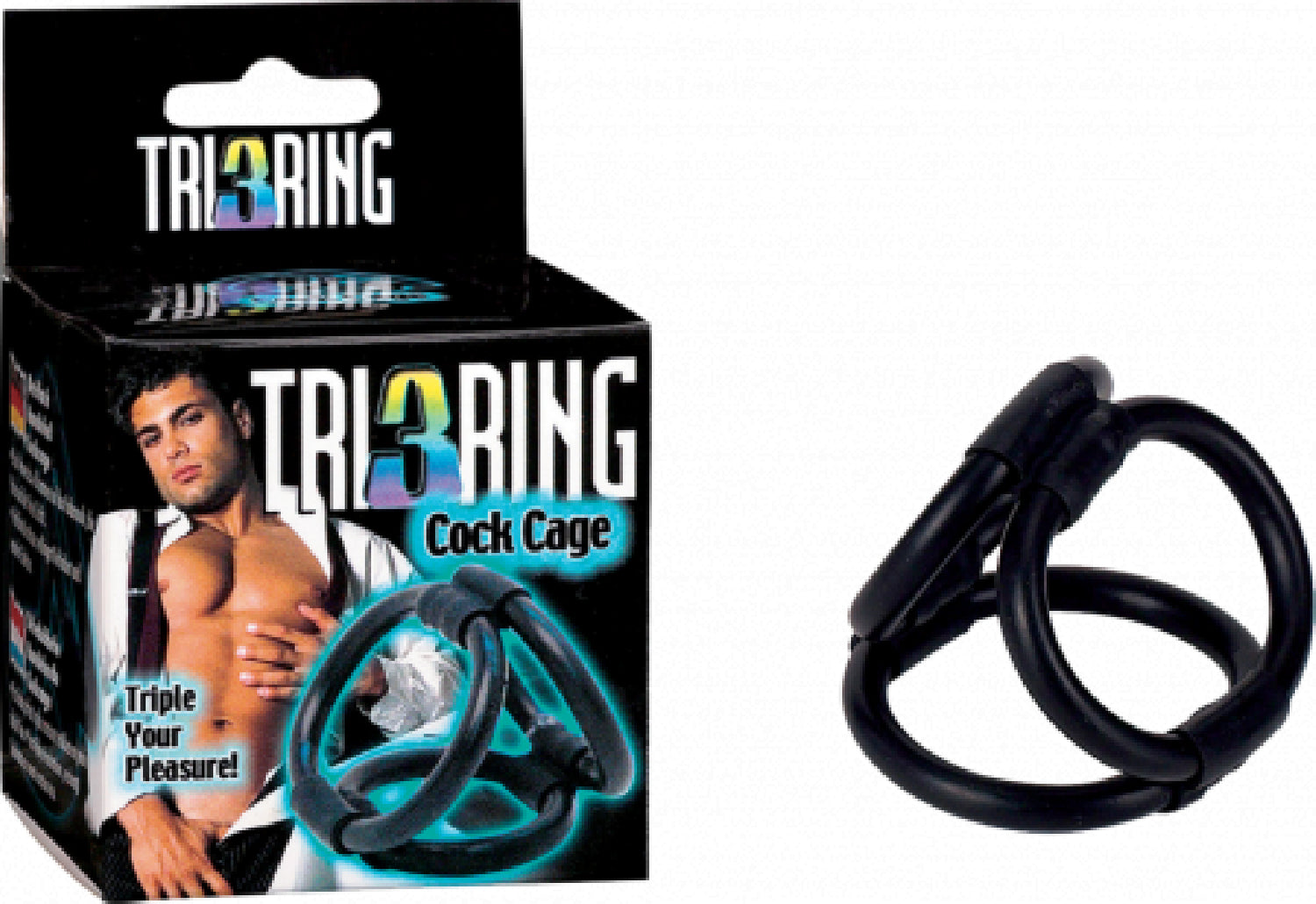 Tri 3 Ring Cock Cage Black - One Stop Adult Shop