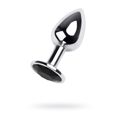 Silver Metal Anal Plug w Black Gem - One Stop Adult Shop