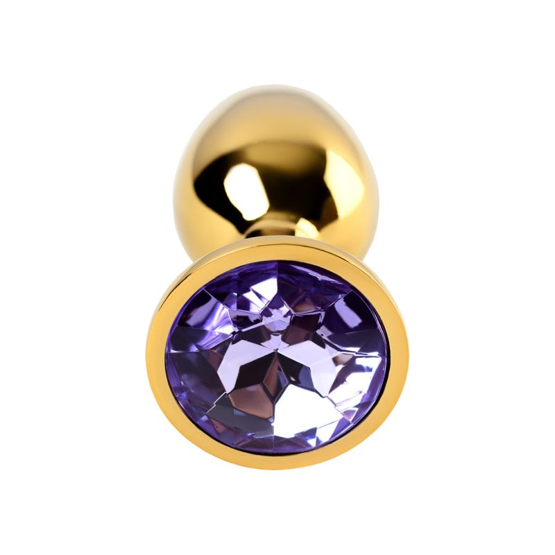 Gold Metal Anal Plug w Amethyst Crystal - One Stop Adult Shop