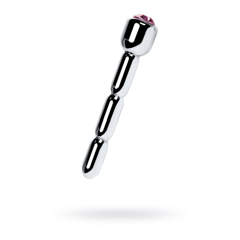 Silver Metal Urethral Plug w Ruby Rhinestone - One Stop Adult Shop