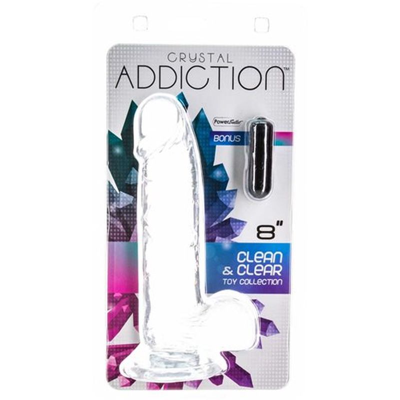 Crystal Dildo w Balls 8in Clear - One Stop Adult Shop