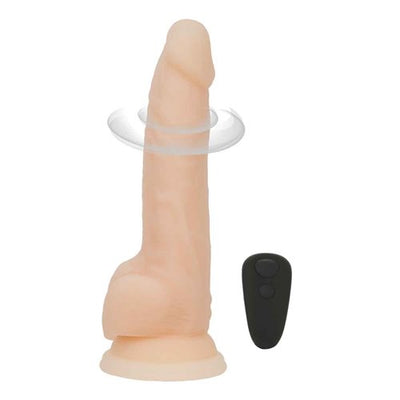 Rotating 8in Vibrating Dildo w Remote Vanilla - One Stop Adult Shop