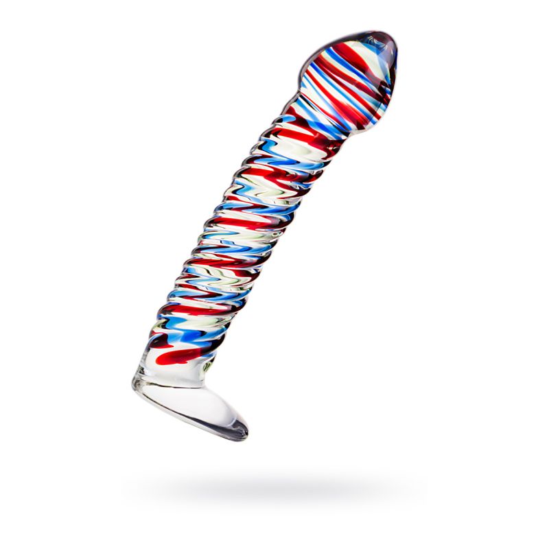 Sexus Glass Dildo Stripes w Base Blue/Red 16cm - One Stop Adult Shop