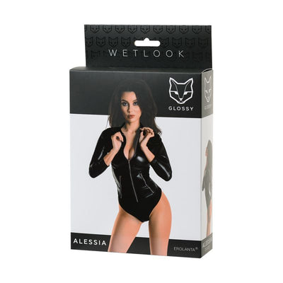 Glossy Wetlook Bodysuit w Zip Alessia - One Stop Adult Shop