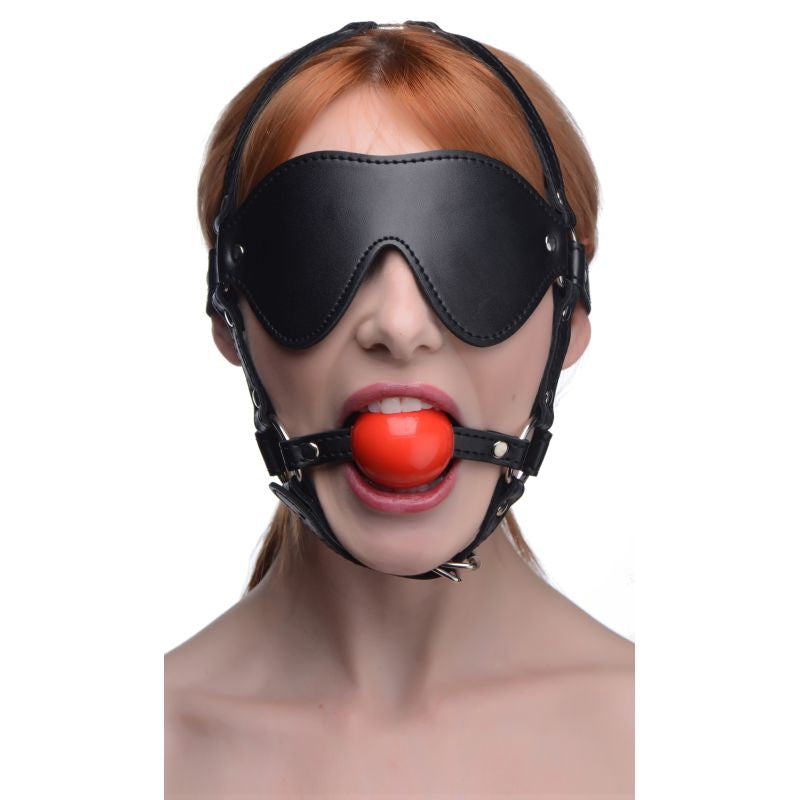 Blindfold Harness w Ball Gag Black - One Stop Adult Shop