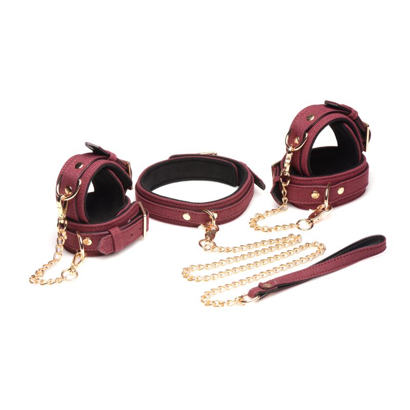 6 Pc Velvet Bondage Set Burgundy - One Stop Adult Shop