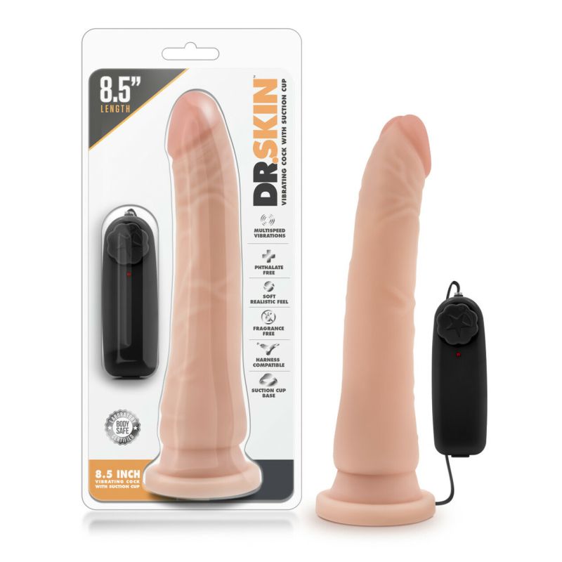 Dr Skin 8.5in Vibrating Realistic Cock w Suction Vanilla - One Stop Adult Shop