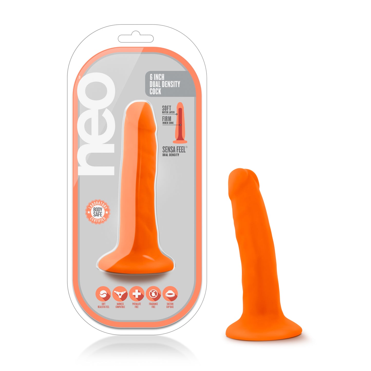 Neo Dual Density Cock Neon 6 Inch Orange - One Stop Adult Shop