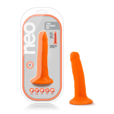 Neo Dual Density Cock Neon 6 Inch Orange - One Stop Adult Shop