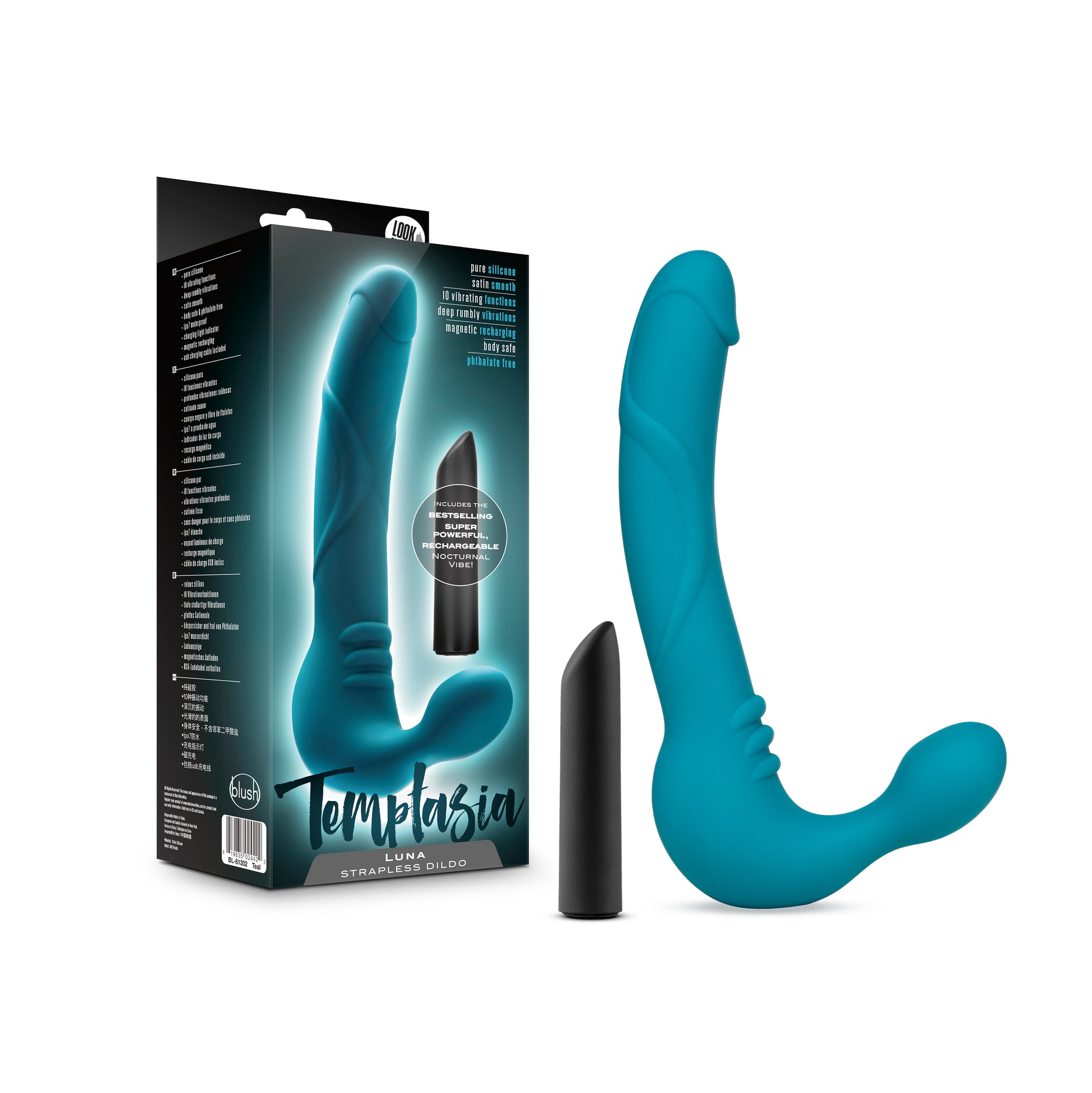 Temptasia Luna Strapless Silicone Dildo Teal - One Stop Adult Shop