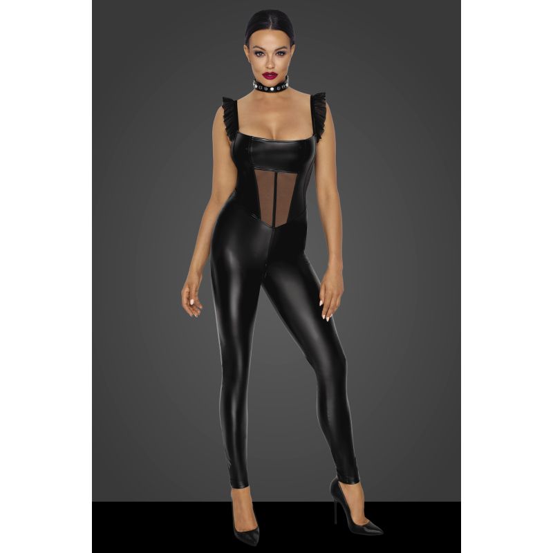 Power Wetlook Overall w Tulle Panel - One Stop Adult Shop