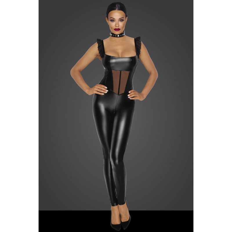 Power Wetlook Overall w Tulle Panel - One Stop Adult Shop