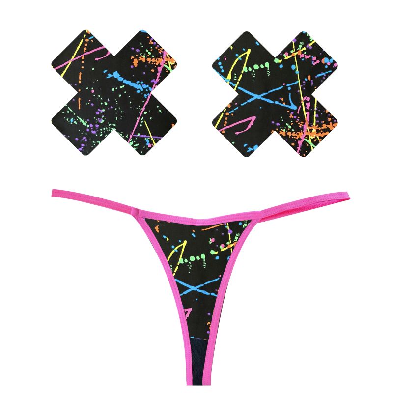 Graffiti Neon G-String & X Pastie Set - One Stop Adult Shop