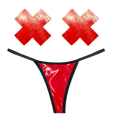 Vixen Red Wet Vinyl Pastie & G-String Set - One Stop Adult Shop