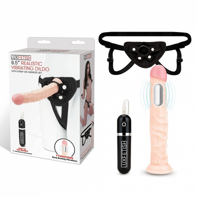 Lux Fetish  9.5" Realistic Vibrating Dildo & Strap-on Harness Set - One Stop Adult Shop